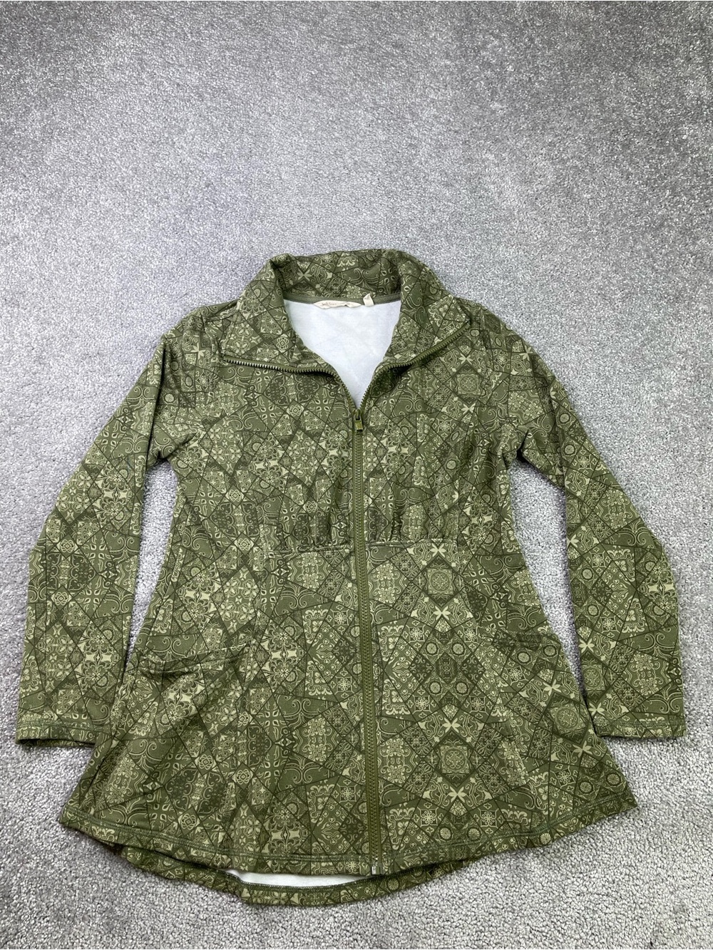 Soft Surroundings Agnes Jacket Women's XS Green Floral Shark Bite Hem Full Zip